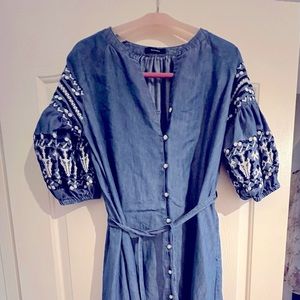 Jeanasis Japan denim maxi dress puffer sleeve Adastria